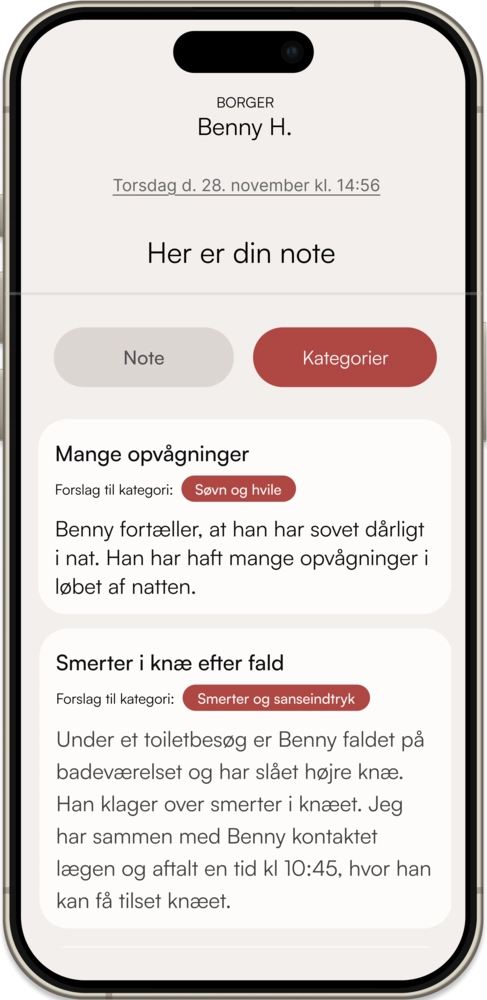 Kira app viser automatisk kategorisering af dokumentation i FSIII, Funktionsevnetilstande og VUM 2.0 kategorier